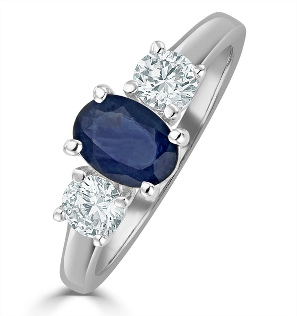 Sapphire 0.80ct And Lab Diamonds G/Vs 0.50ct 18K White Gold Ring